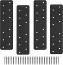 4 Pcs 11.8"x3" Straight Steel Flat Plate, Heavy Duty Mending Plate with Black Powder-Coated Joining Brackets, I Shape Strap Metal Plate Fit 4x4,6x6 for Repair House,Furniture,Pavilion,Truss framing