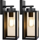 Outdoor Wall Light Fixtures, Exterior Waterproof Wall Lanterns, Porch Sconces Lighting with E26 Sockets & Glass Shades, Modern Matte Black Outside Lights for Patio Front Door Entryway Garage, 2-Pack