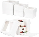 Moretoes 12 Pcs Cake Box, Tall Cake Boxes with Window in 3 Sizes 12x12x12 10x10x10 8x8x8 Inches, Bakery Boxes Disposable Carrier Take Out Container, 2 or 3 Tier for Valentine's Day Mother's Day