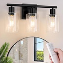 Battery Operated Wall Sconce, 3-Light Black Wireless Rechargeable Vanity Light Fixture with Remote & Bulbs, Dimmable Modern Indoor Non-Hardwired Wall Mounted Lamp for Bedroom, Living Room, Bathroom