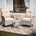 3-Piece Small Patio Furniture Set, Outdoor Swivel Rocking Chairs Set with Wicker Chairs and Tempered Glass Side Table, Outdoor Furniture Patio Bistro Set for Balcony, Deck, Porch