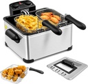 5.3QT Electric Deep Fryer with 3 Baskets, SIMOE 5L Stainless Steel Deep Fryer w/60 timer & Lid with view window, Home Countertop Oil Fryer w/Temperature Control for Kitchen, Party, French Fries