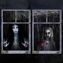 EDYCON 2 Pack Halloween Ghost Curtain Decorations Halloween Window Scary Female Ghost Window Cover Halloween Poster for Indoor Outdoor Party Decor (Female Ghost)