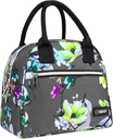 opux Insulated Lunch Box Women, Lunch Bag Tote Girls Kids Teen Adult, Cute Soft Lunch Cooler Container Work School, Reusable Thermal Food Meal Prep Organizer Lunch Pail Travel Beach, Floral Gray