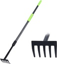 Hand Rake, Adjustable Handle Garden Small Rake Garden Tool, Heavy Duty Hand Tiller Cultivator with Soft Foam Grip, Mini Rakes for Weeding Tilling Soil Loosing Planting