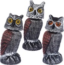 Hausse 3 Pack Bird Scarecrow Fake Horned Owl Decoy, Rotating Head Plastic Owl Bird Deterrents, Nature Enemy Horned Pest Repellent for Outdoor Garden