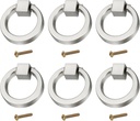 PATIKIL 6Pack Drawer Ring Pull Handles, 1.57" Zinc Alloy Hole Ring Cabinet Knobs with Screws for Cupboard Cabinet Drawer Dresser Closet Door, Brushed