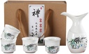 Sake Set Japanese Sake Cup Set 5 Piece Hand Painted Porcelain Pottery Traditional Ceramic Crafts Wine Cups Sake Pot Includes 1 Wine Jug and 4 Wine Glasses Set with Gift Box B (D) (A)