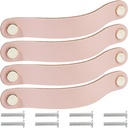 GORGECRAFT 4 Pack Genuine Leather Drawer Pulls Cabinet Handles 8 Inch Leather Hardware Dresser Decorative Handle Handmade Soft Kitchen Wardrobe Door Knobs with Screw for Furniture Cupboards (Pink)