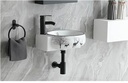 Porcelain Ceramic Corner Sink Wall Mount Bathroom Sink Oval Bathroom Vessel Sink White Vessel Sink Vanity with Overflow (Hot and Cold Water Faucet) (Color : Black Deer, Size : Left)