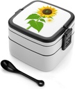 Bento Lunch Box for Women Lunch Containers for Adults Sunflower And Weed Double Layered Lunchbox Large Capacity Bento Box with Cutlery for Work Picnic Camping Travel
