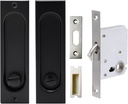 Rectangle Pocket Door Lock, 304 Stainless Steel Privacy Pocket Door Hardware, 5 7/10 inch*1 7/10inch Matte Black Sliding Pocket Door Handle,for 1 3/8” to 2 3/16” Thickness Door