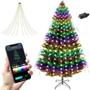 Christmas Tree String Lights Decorations with Ring Smart APP, 200 LED Waterfall Lights IP65 Waterproof Multi-Modes with Remote Color Changing Lights for Wedding Yard Party Home Holiday