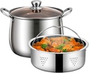 Stainless Steel Seafood Steamer Pot with Insert Basket and Glass Lid - 6.7/8.6/10.9Qt Stockpots Saucepan Cooking Pot for Soups, Stews and Pasta, Dishwasher Safe (26cm)