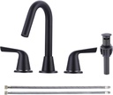 WOWOW Widespread Bathroom Faucet 3 Hole, Matte Black Bathroom Sink Faucet 8 Inch Vanity Faucet with Pop-up Drain Assembly and Supply Lines, 2 Handle Bathroom Tap 3 Pieces Modern