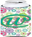 Caroline's Treasures CJ2011-WTBC Letter W Flowers Pink Teal Green Initial Tall Boy Hugger Can Cooler Sleeve Hugger Machine Washable Drink Sleeve Hugger Collapsible Insulator Beverage Insulated Holder
