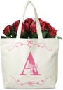 Monogram Canvas Totes with Cherry Bow Design, Reusable Cotton Tote Bag for Travel Shopping Beach