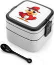 Bento Lunch Box for Women Lunch Containers for Adults Chicken Wearing Hat Double Layered Lunchbox Large Capacity Bento Box with Cutlery for Work Picnic Camping Travel