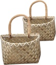 2pcs Bamboo Woven Ginger Garlic Storage Basket Wall Hanging Kitchen Organizer Decorative Countertop Pantry Chic