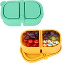 2pcs Double 2 Compartment Snack Containers with Lids, Reusable Silicone Snack Box Boxes Leak-Proof Food Storage Containers for Sauce Condiments Salad
