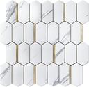 Art3dwallpanels 10-Sheet Hexagon Tile Peel and Stick Backsplash, Stick on Backsplash for Kitchen, Bathroom, Self-Adhesive White Marble Mixed Metal Gold Wall Tiles