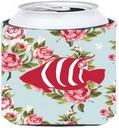 Caroline's Treasures BB1020-RS-BU-CC Fish Shabby Chic Blue Roses Can or Bottle Hugger, Blue Cooler Washable Drink Sleeve Collapsible Beverage Insulated Holder, Can Hugger, Multicolor