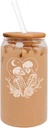 MIP 16oz Can Shaped Glass Iced Coffee Cup with Bamboo Lid and Straw Gift Skeleton Couple Floral