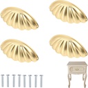 Shell Cup Handles Vintage Semi Circle Cabinet Knobs for Furniture Kitchen Cupboard Dresser Drawer Door Decorative Knob Double Hole Drawer Pulls 4 Pcs (Gold)