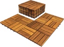 Pack of 10 Deck Tiles - 12"x12" Interlocking Natural Solid Acacia Wood for Outdoor & Indoor, Patio Garden, Balcony, Poolside - Golden Teak Color