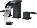 gotonovo Waterfall 8 inch Widespread Bathroom Faucet Set Bathroom Sink Faucet 3 Hole 2 Handle Vanity Lavatory Deck Mount with Pop Up Drain and Water Supply Lines Square Body Matte Black