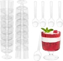 50 Pcs 5 OZ Dessert Cups with 50 Spoons, Clear Round Charcuterie Cups, Mini Plastic Goblets, Small Plastic Cups, Party Trifle Bowl with Pedestal, Appetizer Cups for Yogurt, Fruit, Pudding, Mousse