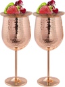 Stainless Steel Rose Gold Wine Glasses with Charcuterie Toppers -2PCS Goblets Rose Gold Wine Glass Set with 2 Wooden Coasters - Wine Glass Gift Set - Unbreakable Wine Glasses - Copper