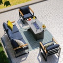 Sundale Outdoor Patio Furniture Set with Fire Pit, 4 Piece Aluminum Outdoor Furniture with 6 inch Cushion, Metal Patio Sectional Conversation Sets for Deck, Backyard, Porch (5 Seats, Navy Blue)