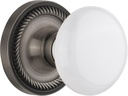 Nostalgic Warehouse Rope Rosette with White Porcelain Knob, Double Dummy, Antique Pewter