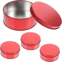 4pcs Round Cookie Tins Lids Red Tinplate Candy Boxes for Cookies Sweets and Treats for Gifting and Organizing Items