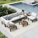 MFSTUDIO 6 Pieces Patio Furniture Set, Outdoor Sectional Metal Frame Patio Conversation Set, Modular Outdoor Couch with Coffee Table&Removable Cushion for Backyard, Garden