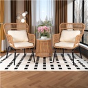 3 Piece Outdoor Wicker Bistro Set, Patio Conversation Sets w/2 Large Rattan Chairs and Tempered Glass Table, Patio Furniture for Balcony, Porch, Poolside, Backyard, Beige