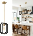 Emliviar Industrial Pendant Light, 1-Light Kitchen Hanging Light Fixture Adjustable, Black and Gold Finish, JE1981M1L BK+G