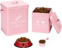 Meraki Home Small Dog Food Container and Dog Treats Container - Tight Lids - Feed Scoop and Pet Food Bowl - Farmhouse Metal Storage Bin - Matte Pink