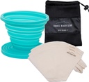 Pour Over Coffee Kit (Teal) Collapsible Pour Over Coffee Dripper and Set Of 3 Reusable Cotton Coffee Filters Perfect For Travel And Camping - Travel Ready Gear