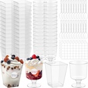 300Pack Dessert Cups with Spoons Bulk, 5OZ Clear Plastic Parfait Cups Dessert Bowls with 162Pcs Marker Stickers Fruit Appetizer Ice Cream Pudding Cup Bowl for Wedding Birthday Banquet Party