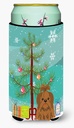 Caroline's Treasures BB4211TBC Merry Christmas Tree Shih Tzu Silver Chocolate Tall Boy Hugger Can Cooler Sleeve Hugger Machine Washable Drink Sleeve Hugger Collapsible Insulator Beverage Insulated Hol