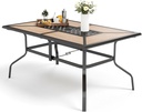 MFSTUDIO Outdoor Patio Dining Table for 6, Rectangular Patio Furniture Table with Metal Frame and Immitation Top, Adjustable Umbrella Hole