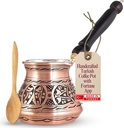 12 Oz Copper Turkish Greek Arabic Coffee Pot with Fortune App and Wooden Handle (4 cups), Cezve, Ibrik, Briki Greek Coffee Pot, Hammered Turkish Coffee Maker