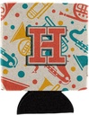 Caroline's Treasures CJ2001-HCC Letter H Retro Teal Orange Musical Instruments Initial Can or Bottle Hugger Cooler Washable Drink Sleeve Collapsible Beverage Insulated Holder, Can Hugger, Multicolor