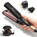 Travel Mini Waver Hair Tool Crimper for Women 0.4 inch Small Double Barrel S Waver Curling Iron Dual Voltage (110-240V) with European Plug Adapter, 5 Temps, Anti-scalding, Auto-Off (Black)