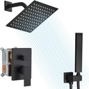 Shower Faucet Set Rain Shower System Matte Black with High Pressure 8-Inch Shower Head Handheld Square Shower Head Bathroom Luxury Rain Shower Faucet Shower Complete Combo Kit Wall Mounted