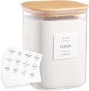 Large glass flour and sugar containers with 132 Kitchen Pantry Labels - 110 oz Glass Food Storage Containers with Airtight Lids - Square Glass Jars with Bamboo Lids for Rice, Pasta, Cookies, grain