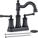 Roman Bathroom Sink Faucet Deck Mount or Wall Mount Installation Pop-up Drain Assembly with Overflow Deck Plate and Water Supply Lines Included (2 Hole Deck Mount, Matte Black)