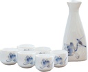 Ceramic Sake Cups Japanese Sake Set Hot and Cold Sake Container Liquor Dispenser Japanese Style Sake Stoneware Sake Drinking Set (Blue)
